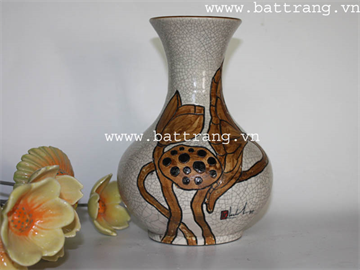 Bat Trang vase painted Buddhist lotus (ITEM CODE: BTG-QHK / DDK)
