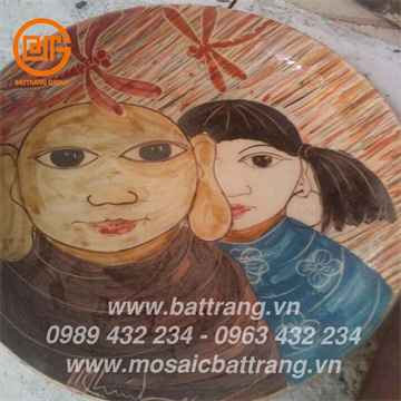 Đĩa vẽ "Thiền sư và cô gái" gốm Khánh 106 