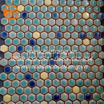 Gạch mosaic gốm sứ Bát Tràng group #76 | Gạch mosaic gốm hình lục giác| Gạch ốp phòng tắm gốm Bát Tràng cao cấp