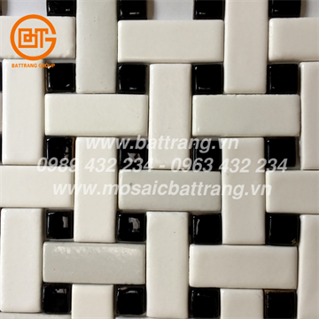 Gạch mosaic gốm Bát Tràng Group #83| Gạch lát sàn phối đen trắng| Gạch gốm đan nong nốt | Gạch ốp tường, quầy bar đẹp